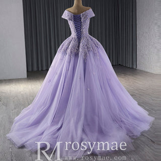 Sparkly Beaded Sequin Wedding Dress Off the Shoulder Formal Gown - Rosymae