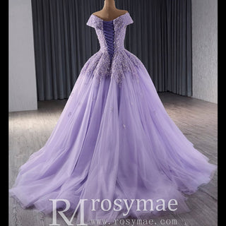 Sparkly Beaded Sequin Wedding Dress Off the Shoulder Formal Gown - Rosymae