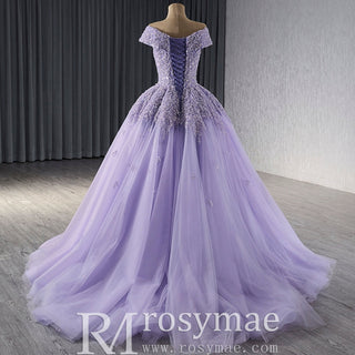 Sparkly Beaded Sequin Wedding Dress Off the Shoulder Formal Gown - Rosymae