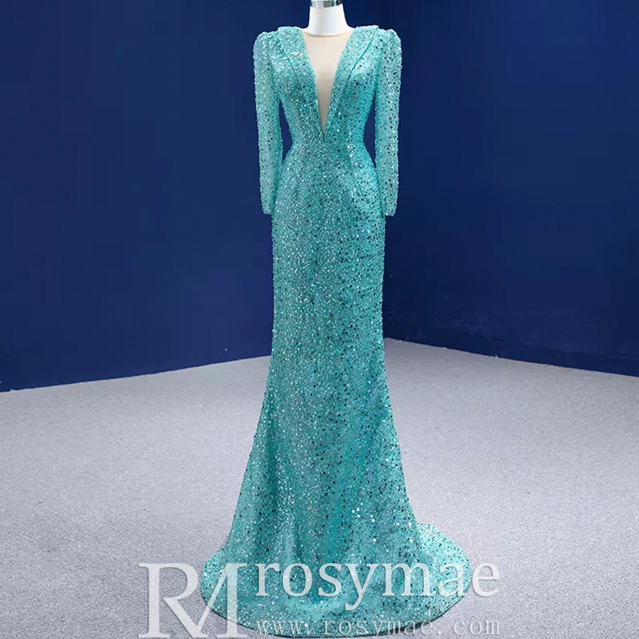 Sparkly Beaded Turquoise Prom Dresses with Detachable Overskirt - Rosymae