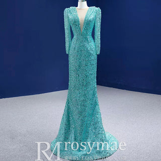 Sparkly Beaded Turquoise Prom Dresses with Detachable Overskirt - Rosymae