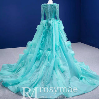 Sparkly Beaded Turquoise Prom Dresses with Detachable Overskirt - Rosymae