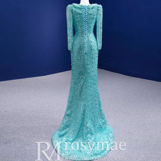 Sparkly Beaded Turquoise Prom Dresses with Detachable Overskirt - Rosymae