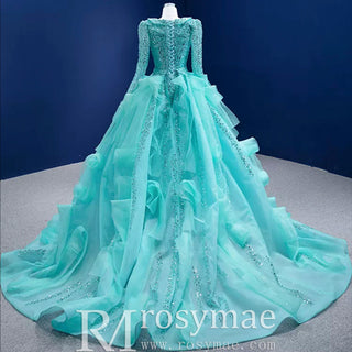 Sparkly Beaded Turquoise Prom Dresses with Detachable Overskirt - Rosymae