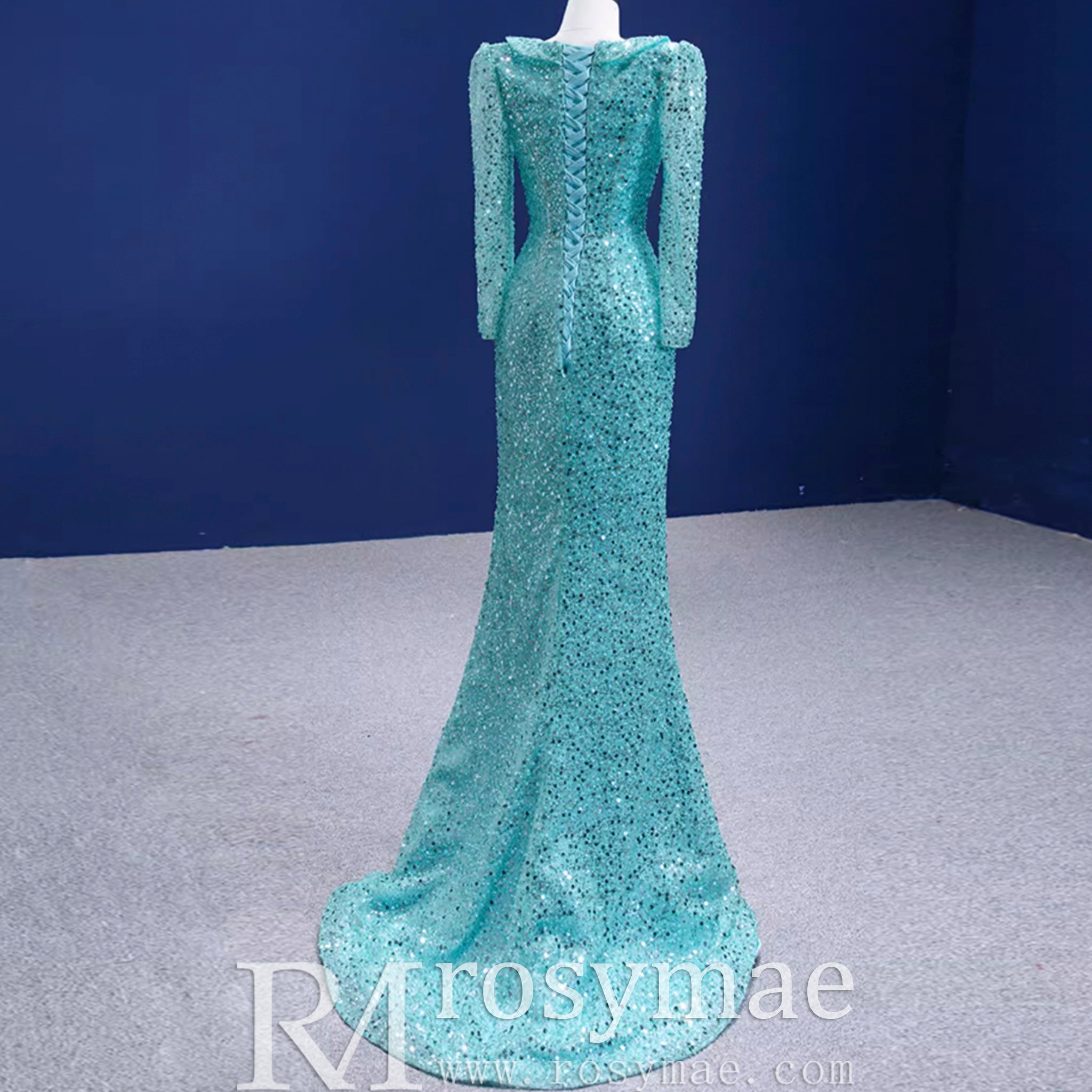 Sparkly Beaded Turquoise Prom Dresses with Detachable Overskirt - Rosymae