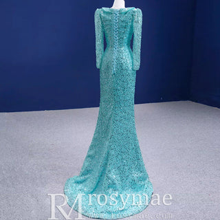 Sparkly Beaded Turquoise Prom Dresses with Detachable Overskirt - Rosymae