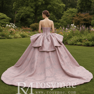 Sparkly Blush Pink Quinceañera Dress with Off-Shoulder & Tiered Ruffle Skirt - Rosymae