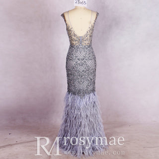Sparkly Crystals Feather Prom Dresses Evening Gowns - Rosymae