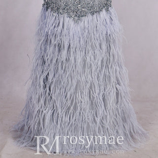 Sparkly Crystals Feather Prom Dresses Evening Gowns - Rosymae