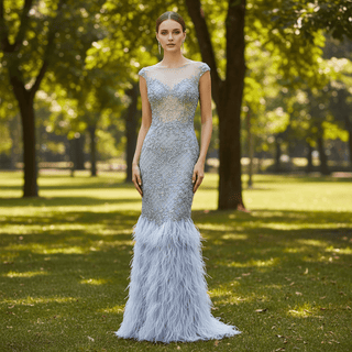 Sparkly Crystals Feather Prom Dresses Evening Gowns - Rosymae