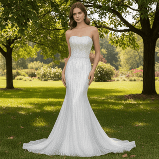 Sparkly crystals Mermaid Strapless Sequins Wedding Dress - Rosymae