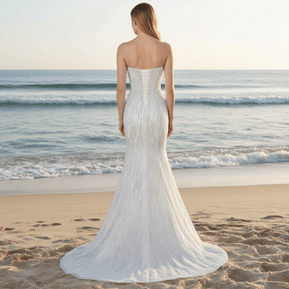 Sparkly crystals Mermaid Strapless Sequins Wedding Dress - Rosymae