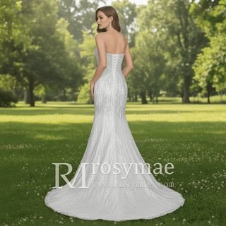 Sparkly crystals Mermaid Strapless Sequins Wedding Dress - Rosymae