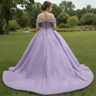 Sparkly Elegant Ball Gown Purple Wedding Dress with Off the Shoulder - Rosymae
