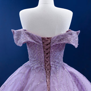 Sparkly Elegant Ball Gown Purple Wedding Dress with Off the Shoulder - Rosymae