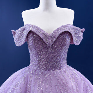 Sparkly Elegant Ball Gown Purple Wedding Dress with Off the Shoulder - Rosymae