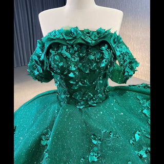 Sparkly Floral Ball Gown Wedding Dress Formal Gown with Off the Shoulder - Rosymae