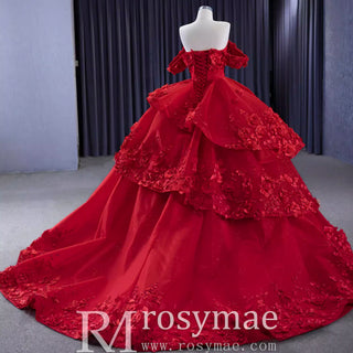 Sparkly Floral Ball Gown Wedding Dress Formal Gown with Off the Shoulder - Rosymae