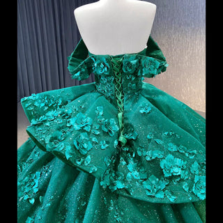 Sparkly Floral Ball Gown Wedding Dress Formal Gown with Off the Shoulder - Rosymae