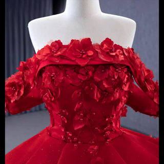 Sparkly Floral Ball Gown Wedding Dress Formal Gown with Off the Shoulder - Rosymae