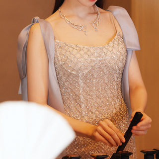 Sheer Crystals Sparkly Mermaid Wedding Dress with Leg Slit