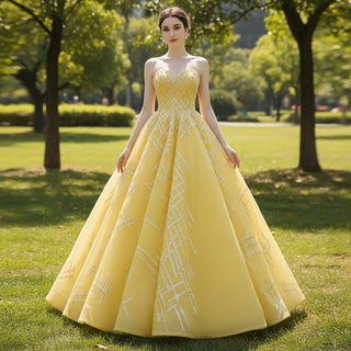 Sparkly Gold A-line Prom Gown Beaded Strapless Quinceanera Dress - Rosymae