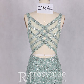 Luxury Green Sequin & Feather Mermaid Prom Gown Evening Dress