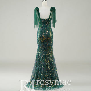 Green Mermaid Sequin Formal Dress with Iridescent Floral Glitter and Floor-Length Flared Hem