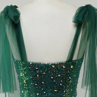 Green Mermaid Sequin Formal Dress with Iridescent Floral Glitter and Floor-Length Flared Hem