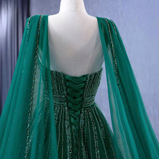 Sparkly Green Tulle Wedding Dress Formal Pageant Dress with Long Cape - Rosymae