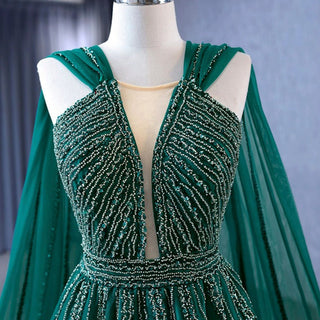 Sparkly Green Tulle Wedding Dress Formal Pageant Dress with Long Cape - Rosymae