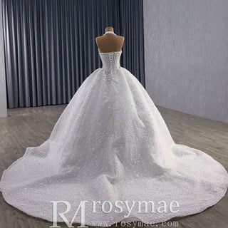 Sparkly Handmade Ball Gown Halter Wedding Dress with Sheer Bodice - Rosymae