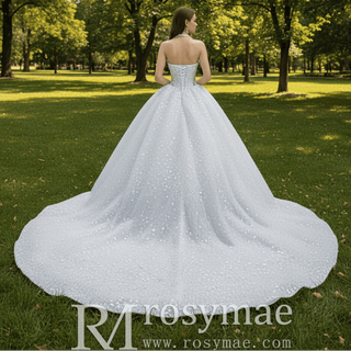 Sparkly Handmade Ball Gown Halter Wedding Dress with Sheer Bodice - Rosymae