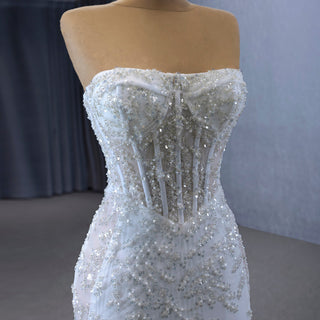 Sparkly High-end Fit and Flare Wedding Dress with Sheer Bodice - Rosymae