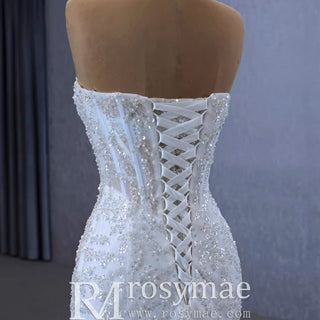 Sparkly High-end Fit and Flare Wedding Dress with Sheer Bodice - Rosymae