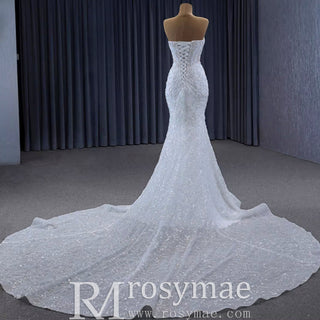 Sparkly High-end Fit and Flare Wedding Dress with Sheer Bodice - Rosymae