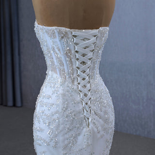 Sparkly High-end Fit and Flare Wedding Dress with Sheer Bodice - Rosymae