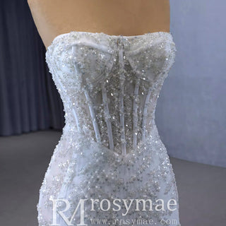 Sparkly High-end Fit and Flare Wedding Dress with Sheer Bodice - Rosymae