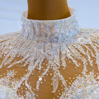 Sparkly High Neck Ball Gown Long Sleeves Wedding Dress with Keyhole - Rosymae