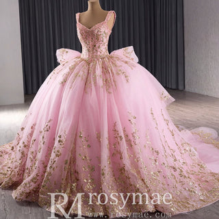 Sparkly Lace Applique Beaded Tiered Layered Quince Dress with Bowknot - Rosymae