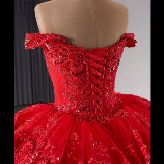Sparkly Lace Applique Tiered Wedding Gowns Off the Shoulder Quince Dress - Rosymae