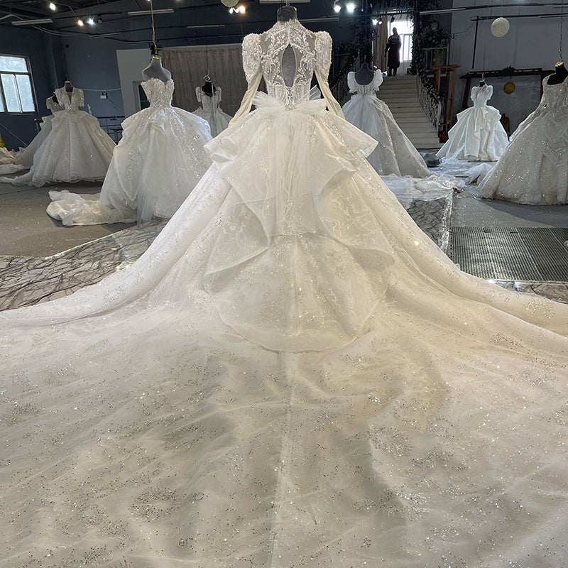 Sparkly Long Sleeve Ball Gown Wedding Dress - Rosymae