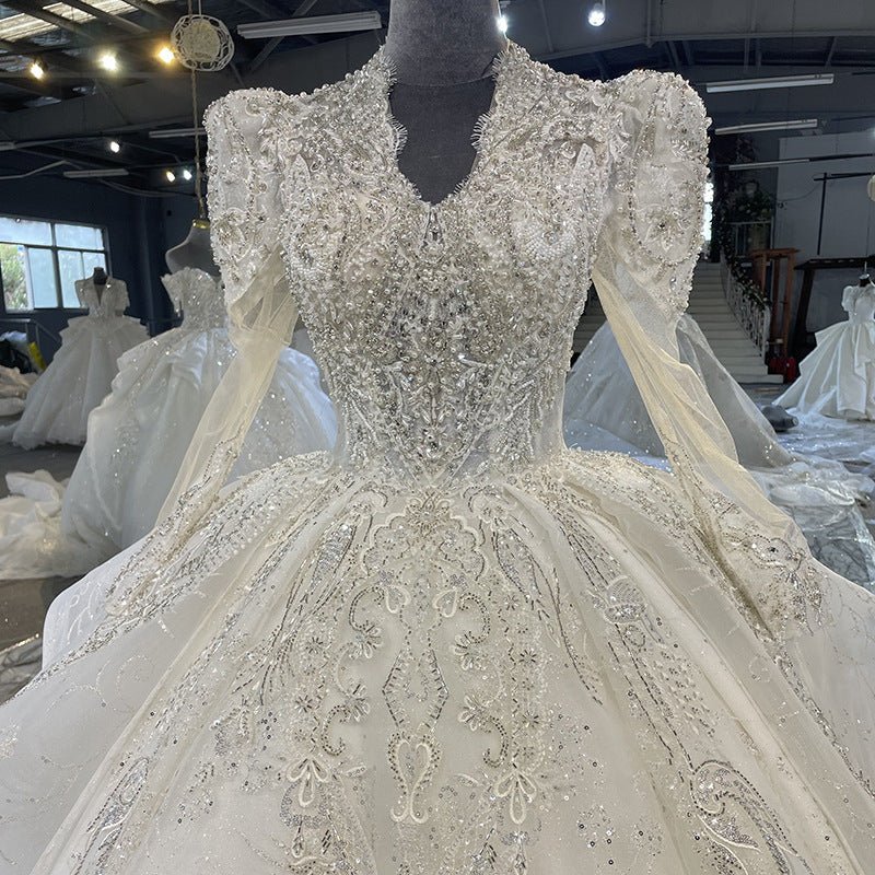 Sparkly Long Sleeve Ball Gown Wedding Dress - Rosymae