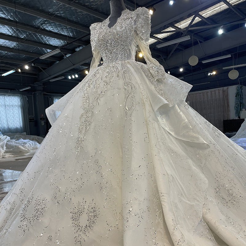 Sparkly Long Sleeve Ball Gown Wedding Dress - Rosymae