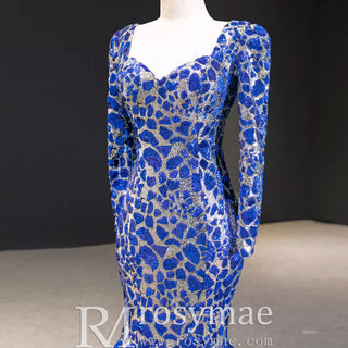 Sparkly Long Sleeve Prom Dress Evening Gown with Queen-ann Neck - Rosymae