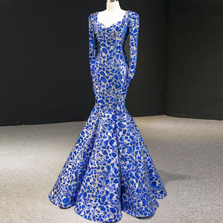 Sparkly Long Sleeve Prom Dress Evening Gown with Queen-ann Neck - Rosymae