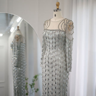 Sparkly Long Sleeve Sheer Neck Evening Dress Party Gown - Rosymae