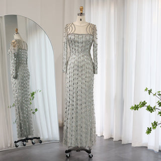 Sparkly Long Sleeve Sheer Neck Evening Dress Party Gown - Rosymae