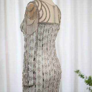 Sparkly Long Sleeve Sheer Neck Evening Dress Party Gown - Rosymae