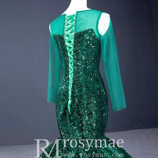 Sparkly Long Sleeve Trumpet Prom Dress Sequins Evening Gown - Rosymae